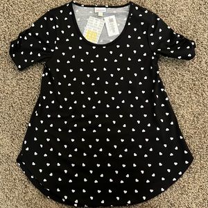 LulaRoe xxs Morgan top black with white hearts